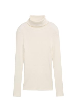Creme trui met een col, gemaakt van ribbelstof. Lange mouwen en een getailleerde silhouette. Geen zichtbare patronen of hardwareaccenten.