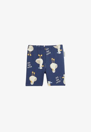 Marineblaue Kinder-Shorts mit Möwenillustrationen und dem mehrfach aufgedruckten Schriftzug „Sea You Later“.