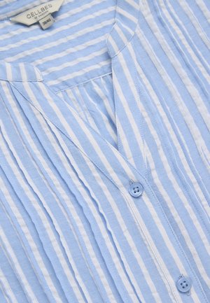 Blau-weiß gestreiftes Hemd mit Knopfleiste, Kragen und Markenlabel "Cellbes of Sweden", Größe 38/40.