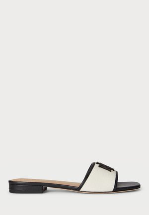 EVERLEY LEATHER-TRIM CANVAS SLIDE SANDAL - Sandals - natural/black