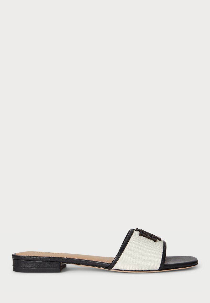 Lauren Ralph Lauren EVERLEY LEATHER-TRIM CANVAS SLIDE SANDAL - Sandales ...