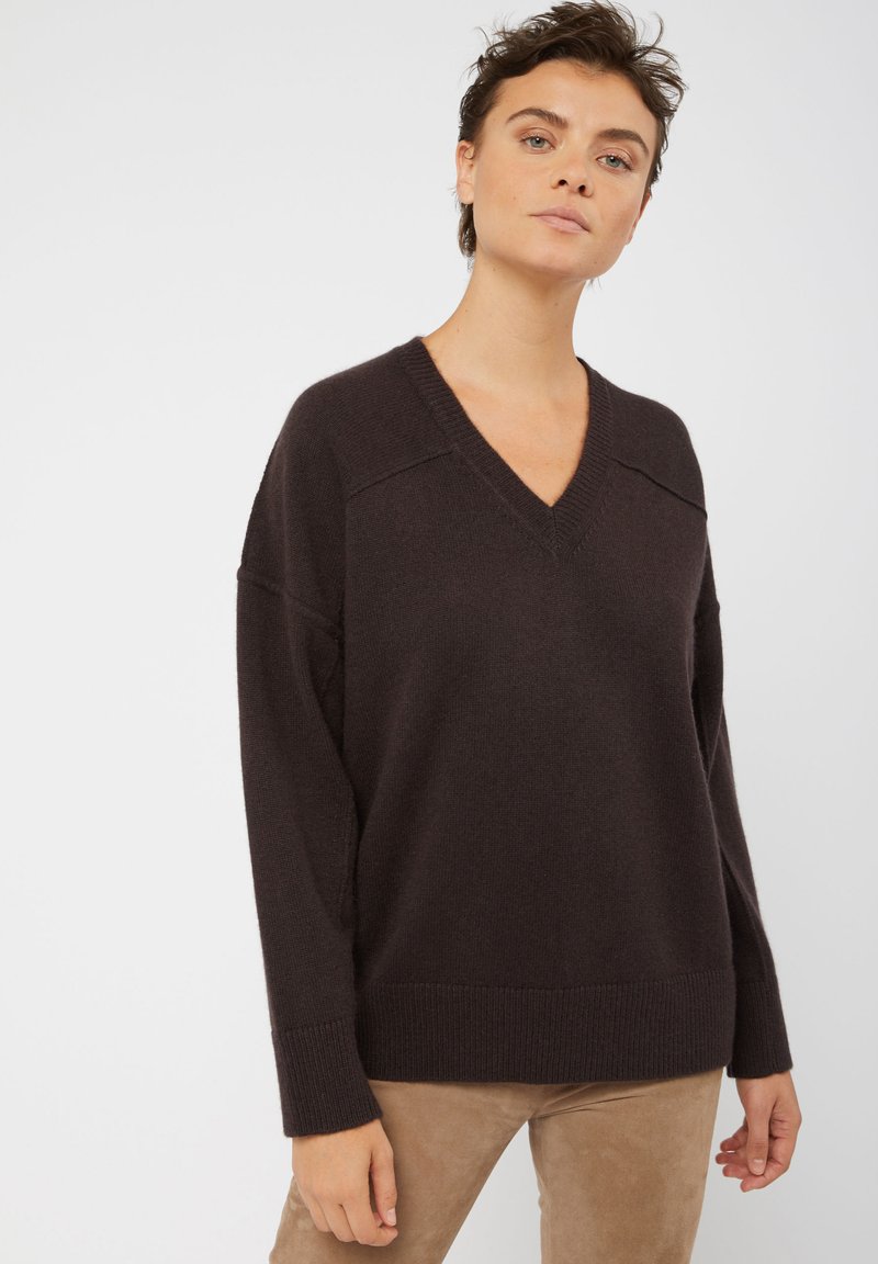 Rodier V-NECK IN 4-THREAD - Trui - marron cafe