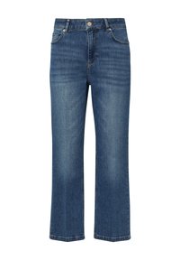 Blaue weit geschnittene Jeans aus strapazierfähigem Denim, mit einem klassischen Fünf-Taschen-Design und einem Frontknopfverschluss.