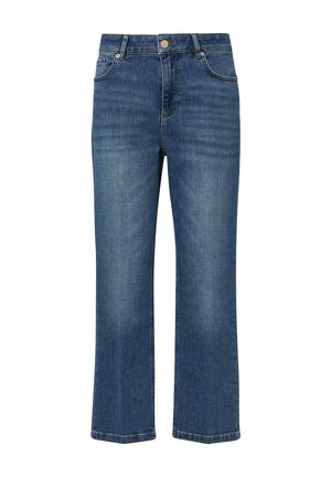 Blauwe wijde jeans gemaakt van duurzame denim, met een klassiek vijf-pocketontwerp en een knoopsluiting aan de voorkant.