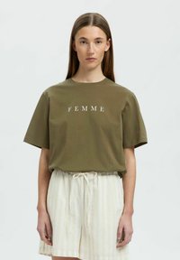 Selected Femme SLFVILJA PRINTED TEE - Printtipaita - khaki