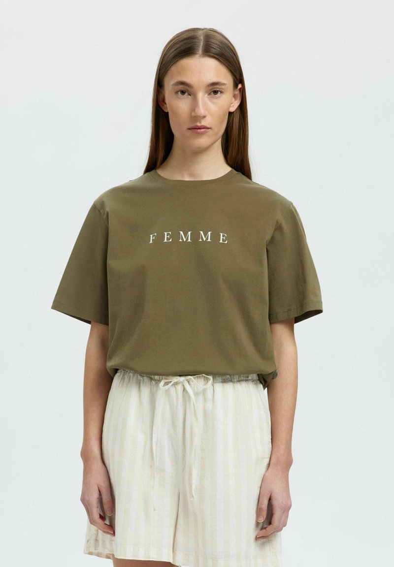 Selected Femme SLFVILJA PRINTED TEE - Printtipaita - khaki