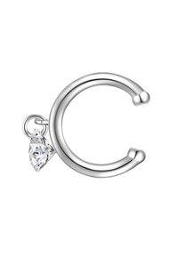 Silver hoopörhänge i 'C'-form med en päronformad klar diamantpendel, med en slät, polerad yta och rundade ändar.