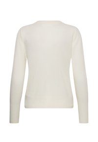 Pull en maille crème à manches longues avec un col rond, vu de dos.