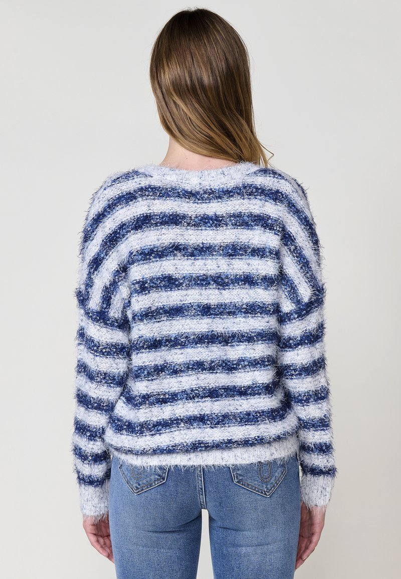 Strepen Patronen Witte Trui Met Blauwe Strepen Koroshi Trui Azul Blue/blauw, image size:800x1156