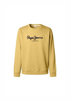 Yellow sweatshirt made of cotton blend, featuring long sleeves and a crew neck. Decorative black "Pepe Jeans London" logo on the front.