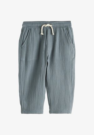 Pantaloni jogging din bumbac gri deschis, cu finisaj texturat, talie elastică și șnur ajustabil. Au două buzunare laterale și picioare conice.