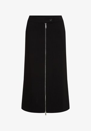 Must must midi-seelik, millel on ees hõbedane tõmblukk taljest servani ja nööbitav vööümbrise lapp.