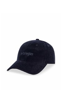 Marinblå kordfläks-baseballkeps med en böjd skärm och en diskret broderad logotyp på framsidan. Texturerad yta med ribbade mönster.