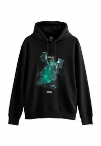 Felpa nera con un grafico colorato a tema spaziale, rappresentante due astronauti e una stella brillante. Include il logo "NASA" in bianco nella parte inferiore.