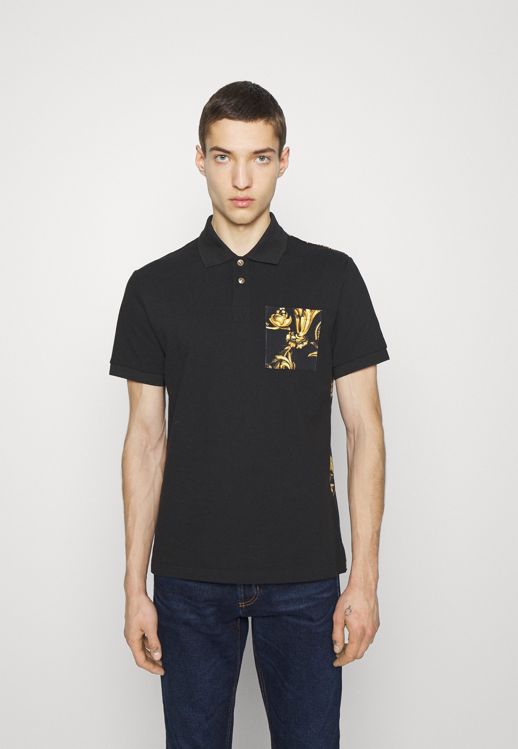 Versace Jeans Couture PRINT GARLAND - Poloshirt - black/gold-coloured/zwart  - Zalando.nl