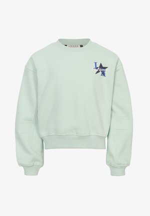 Mintgroene cropped sweatshirt van zacht stof, met een ronde hals, geribbelde manchetten en een meerkleurige afbeelding van "California" en een ster.
