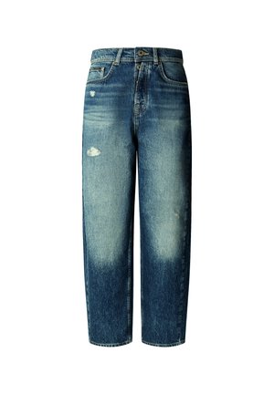 Relaxed-fit denim jeans met een licht naar donkerblauw gradient, met beschadigingen en een klassiek vijfzak ontwerp.