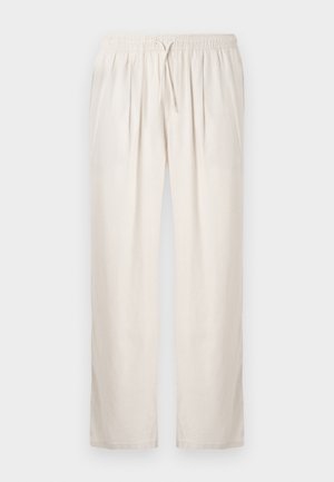 Off-white lette bukser med elastisk talje og snøre, lige ben og diskrete for-plisseringer.