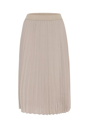 Jupe plissée en beige clair, dotée d'une taille élastique et d'une texture douce, avec des plis verticaux offrant une silhouette fluide.