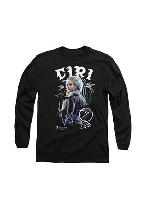 Black long-sleeve shirt featuring a graphic of a character with white hair, blue accents, and stylized text, including the name "Ciri."