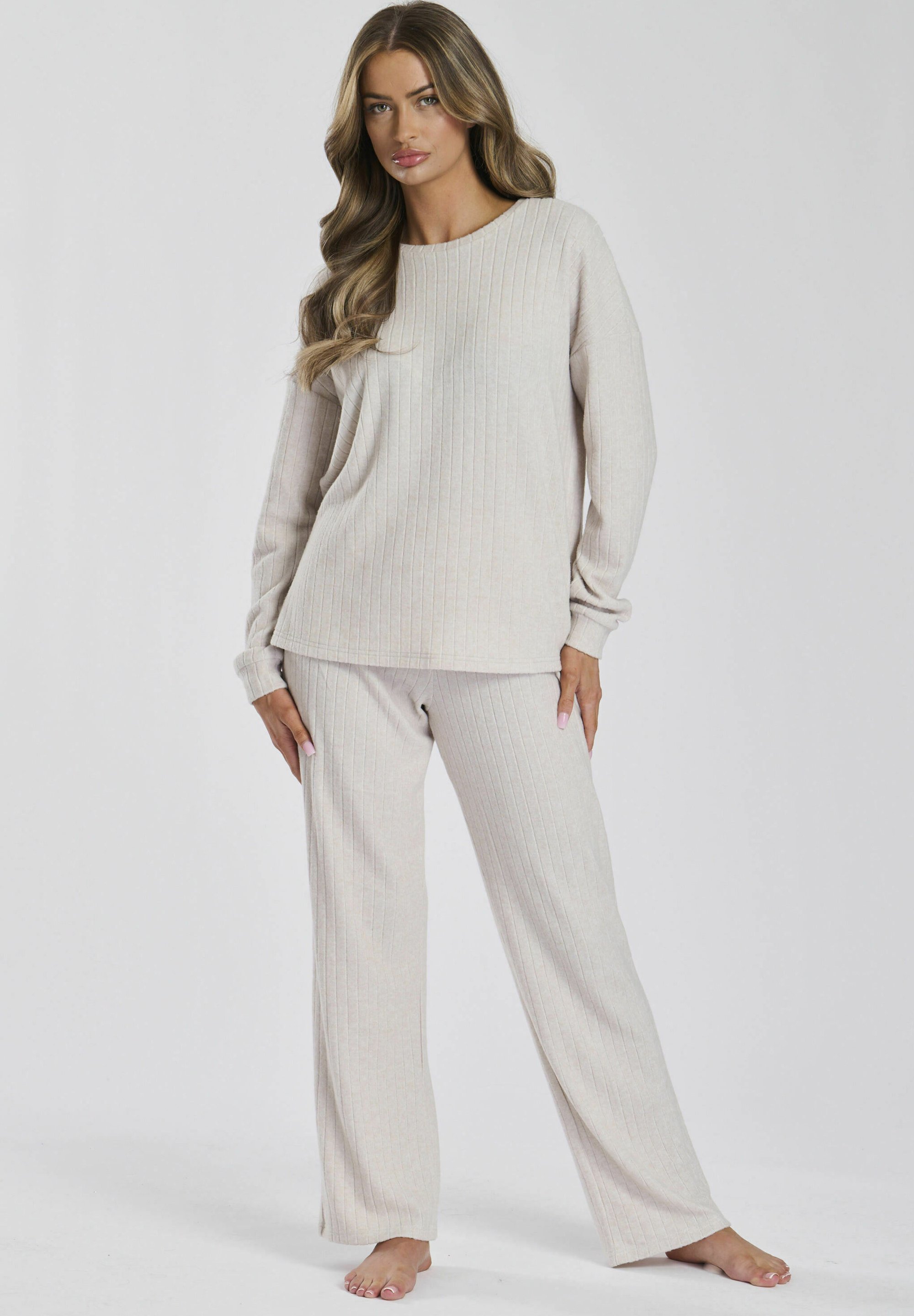 Loungeable BRUSHED RIB LONG SLEEVE SET Pyjama set oatmeal - Main Image