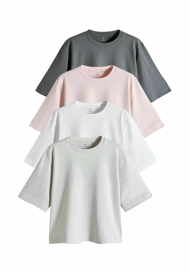 THE SET 4 PACK HEAVY WEIGHT RELAXED  - Trükipildiga T-särk - white/light grey/ light pink/ slate grey