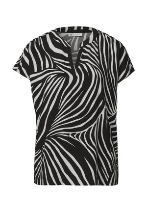 Street One, BLUSENSHIRT MIT SPLIT NECK UND LEO-MUSTER - Blouse - black