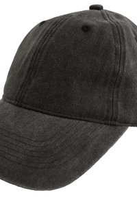 Svart bomullsbasker med rund krön, böjd skärm och tonala sömmar. Har ventilationshål på toppen.