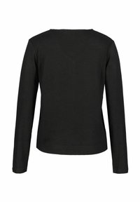 Zwarte langemouwen shirt met een ronde hals en een gladde textuur, met een strak ontwerp en een rechte zoom ter hoogte van de taille.