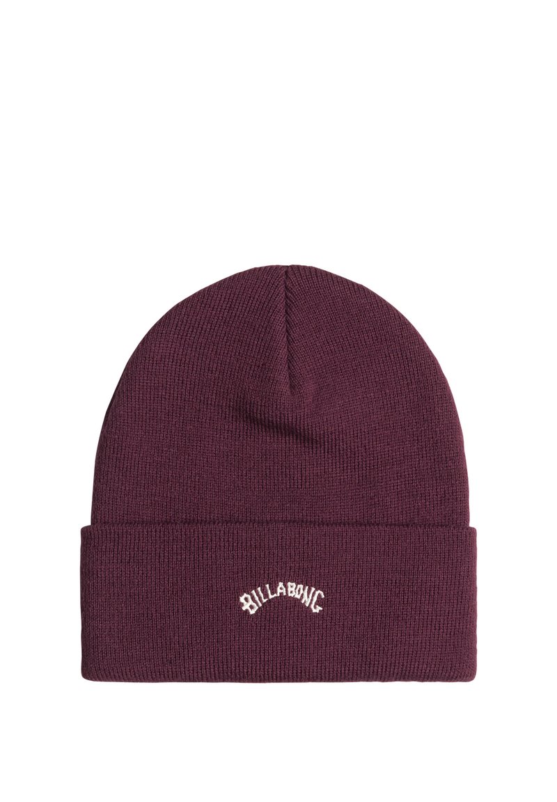 Beanie in magenta a maglia con risvolto. Presenta il logo "Billabong" ricamato in bianco. Realizzato in materiale morbido e elastico con texture a coste.