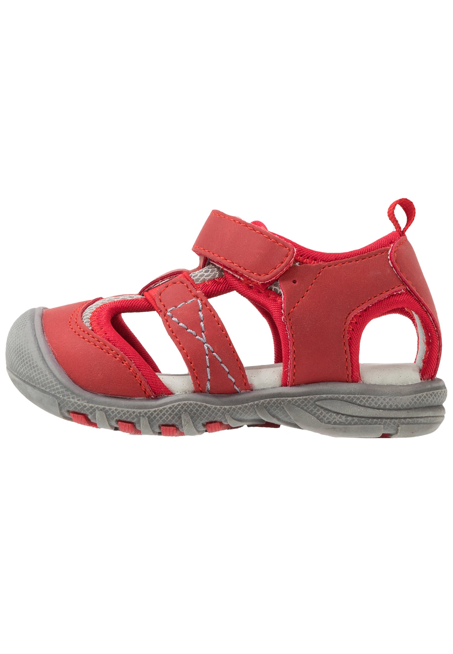 red walking sandals