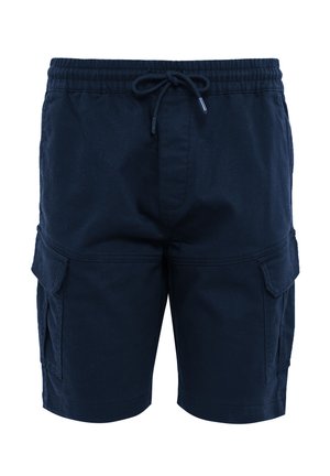 Mørkeblå cargo shorts lavet af bomuld med elastisk talje, justerbar snor og to sidelommer. Holdbart stof, afslappet snit.