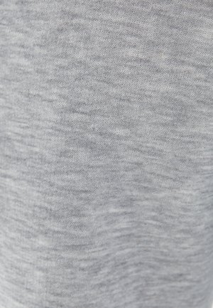 Tessuto grigio con una finitura melange. La trama è morbida e leggermente elastica, mettendo in evidenza un motivo consistente sulla superficie.