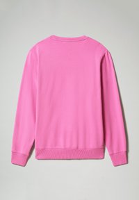 Felpa rosa con maniche lunghe, polsini e orlo a coste. Texture morbida e design semplice. Nessun logo o motivo visibile.