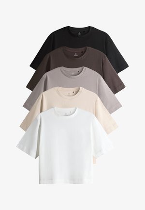 THE SET, REGULAR FIT - 5 PACK HEAVY WEIGHT RELAXED T-SHIRTS . - Print T-shirt - black/chocolate brown/taupe brown /neutral white