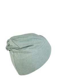Hellgrübe Mütze aus weichem, dehnbarem Stoff. Mit einem lässigen Design und einem Drehdetail an der Spitze sowie minimalen Nähten.
