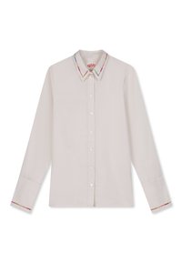 Lange mouwen shirt van lichtbeige katoen met een kleurrijke geborduurde kraag en manchetten. Voorzien van een knoopsluiting aan de voorkant en een standaard pasvorm.