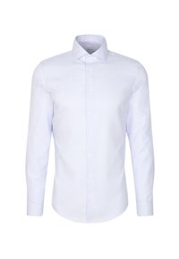 Lichtblauw button-up shirt met lange mouwen, een spread kraag en een subtiel geruit patroon. Gemaakt van een gladde, geweven stof.