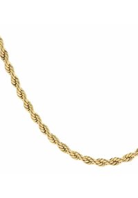 Collana in oro a catena intrecciata con una finitura liscia e lucida. Presenta un design a spirale con anelli intrecciati, che mette in mostra un'artigianalità dettagliata.