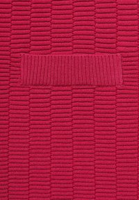 Textured knit fabric in vibrant red, featuring horizontal ridges and a solid band at the center. Soft texture with a uniform pattern.