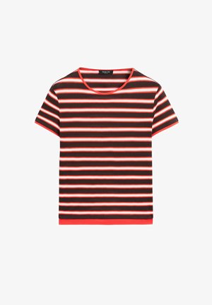Massimo Dutti, 100% COTTON SHORT SLEEVE STRIPED T-SHIRT - T-Shirt print - mottled red