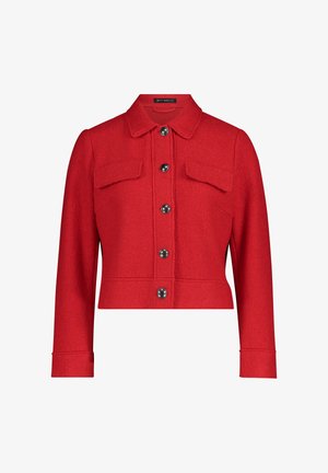Rote, verkürzte Jacke aus strukturierter Baumwolle mit langen Ärmeln, Knopfleiste und zwei vorderen Brusttaschen mit Klappen.