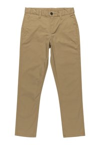 Tan chinos av bomull, med knappstängning, bälteshällor och två sidofickor. Rakt ben-design med minimalistik sömnad.