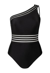 Cupshe ONE SHOULDER SHEER STREIFEN ASYMMETRISCHE  - Jednodílné plavky - mesh black