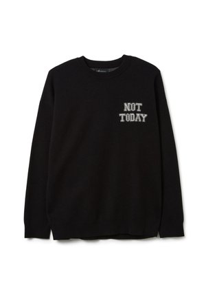 Schwarzes Sweatshirt aus Baumwolle mit Rundhalsausschnitt, auf der linken Brust mit dem weißen gestickten Text "NOT TODAY".