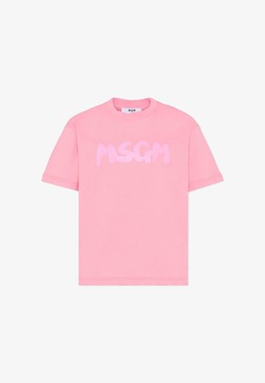 Roze katoenen t-shirt met een relaxte pasvorm, korte mouwen en een iets glanzend, gestileerd "MSGM" logo in een lichtere roze tint.
