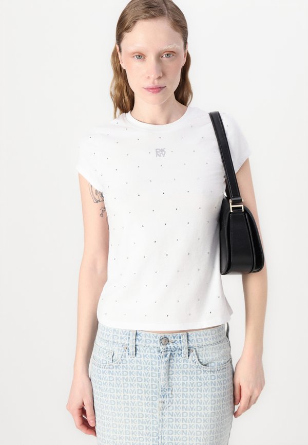 RHINESTONES CREW NECK CAP SLEEVE FITTED TEE - Print T-shirt2