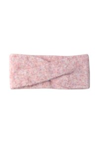 Fascia per capelli lavorata a maglia in rosa con un aspetto strutturato e un design attorcigliato nella parte anteriore, realizzata in un tessuto caldo e morbido.