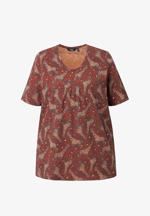 Ulla Popken, T-SHIRT, GIRAFFE, A-LINIE, V-AUSSCHNITT, HALBARM - T-shirt print - terra