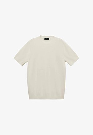 T-shirt a maniche corte di colore crema, realizzato in tessuto morbido, con collo a giro e vestibilità dritta, senza motivi o accenti visibili.